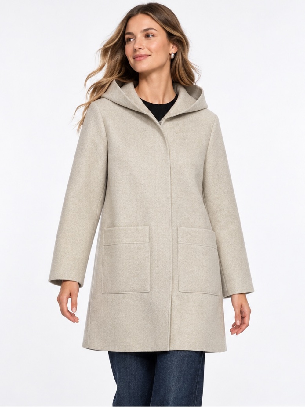 YAYA Oatmeal Hooded Zip Coat with Patch Pockets – EU 36/US Small